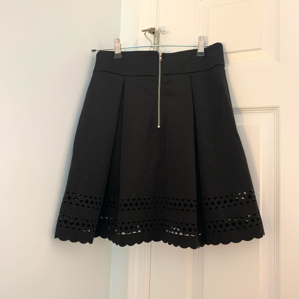 Francesca’s Alya Black Mini Flare Skirt with Lattice Detail